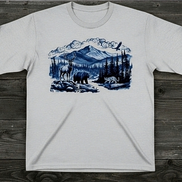 Blue Ridge Mountains Long Sleeve Shirt • Wildlife Nature Graphic Tee • Deer Bear - Picture 2 of 15